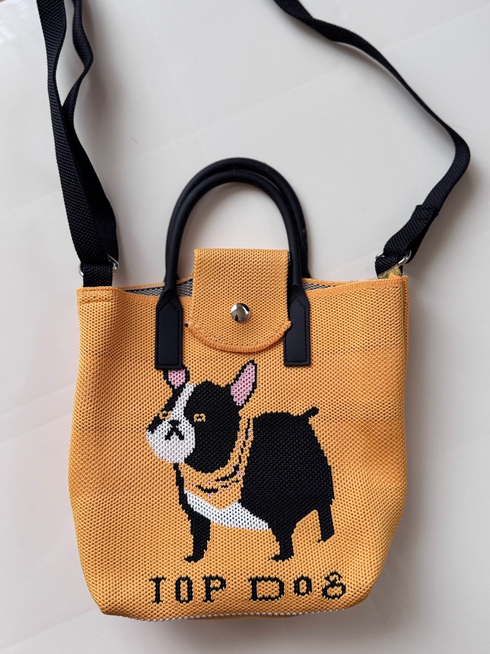 New!Yellow Knit Top Dog French Bulldog mini Crossbody Tote